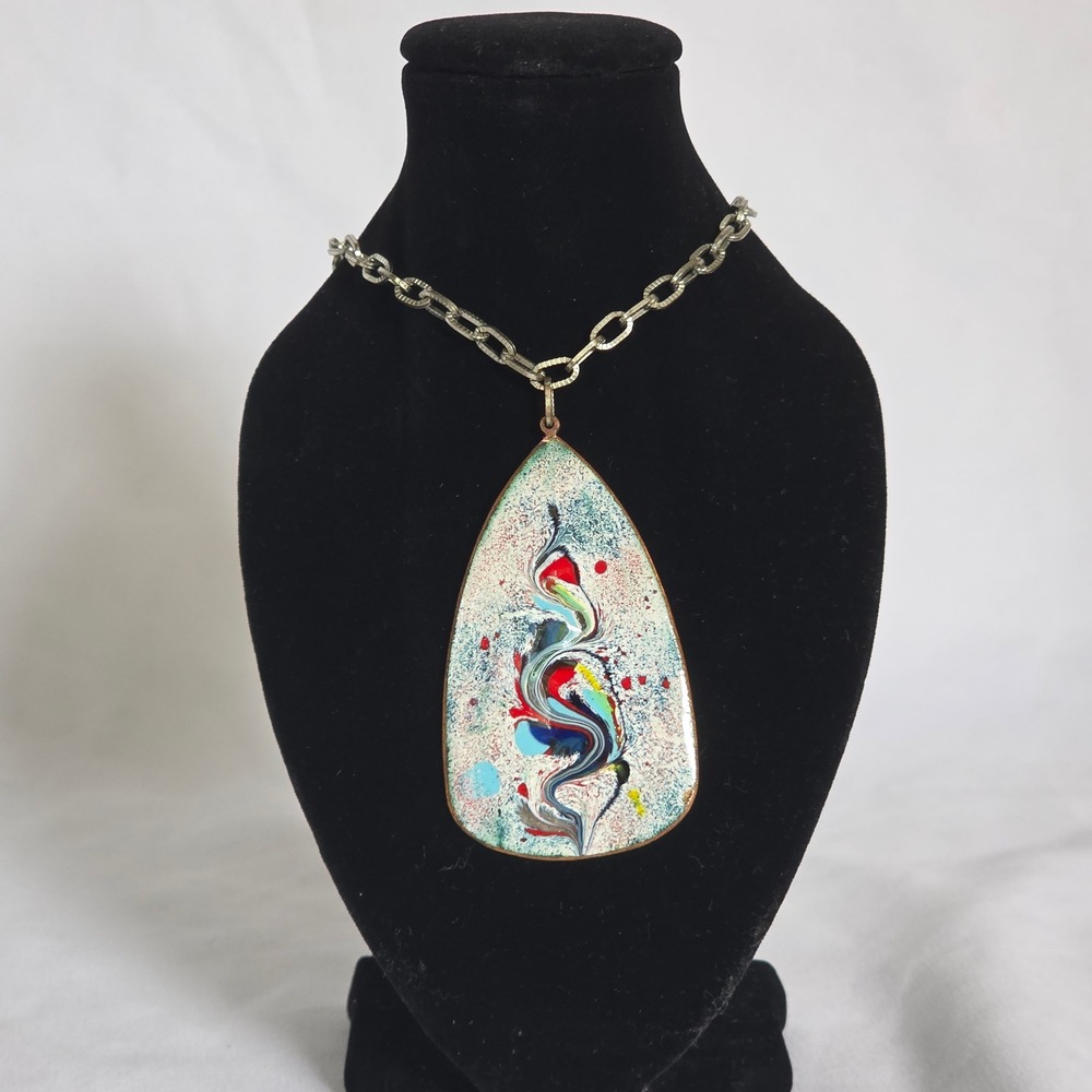 Vintage MCM Artisan Enamel on Copper Pendant Necklace Mid-Century Modernist - Picture 6 of 6